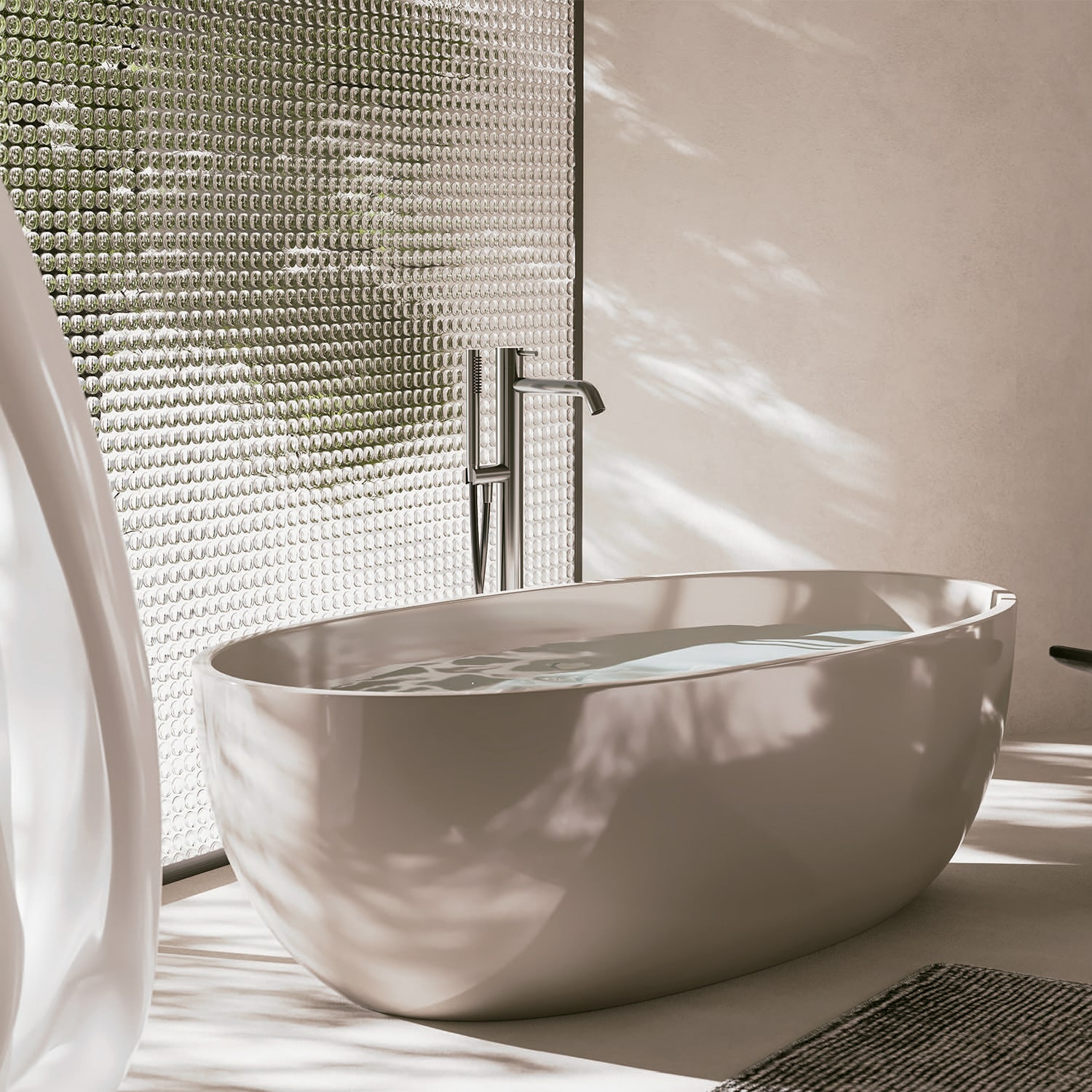 DOCCIA-CARLOFORTE-INOX-ambientata - SINED | Pool Showers | Garden Chaise Lounge | Electric Fireplaces | Infrared Heaters