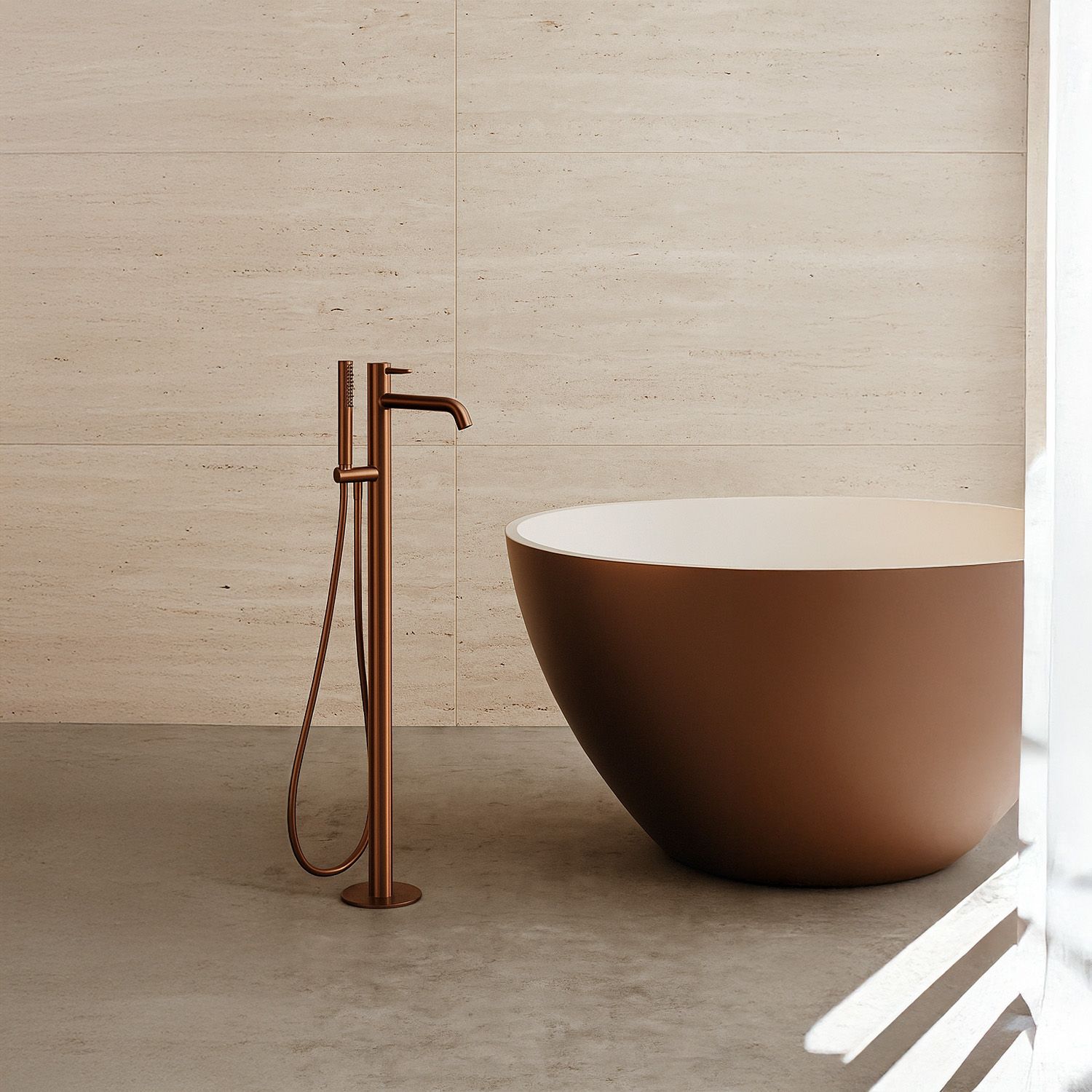 DOCCIA-CARLOFORTE-ORO-ROSA-ambientata - SINED | Pool Showers | Garden Chaise Lounge | Electric Fireplaces | Infrared Heaters