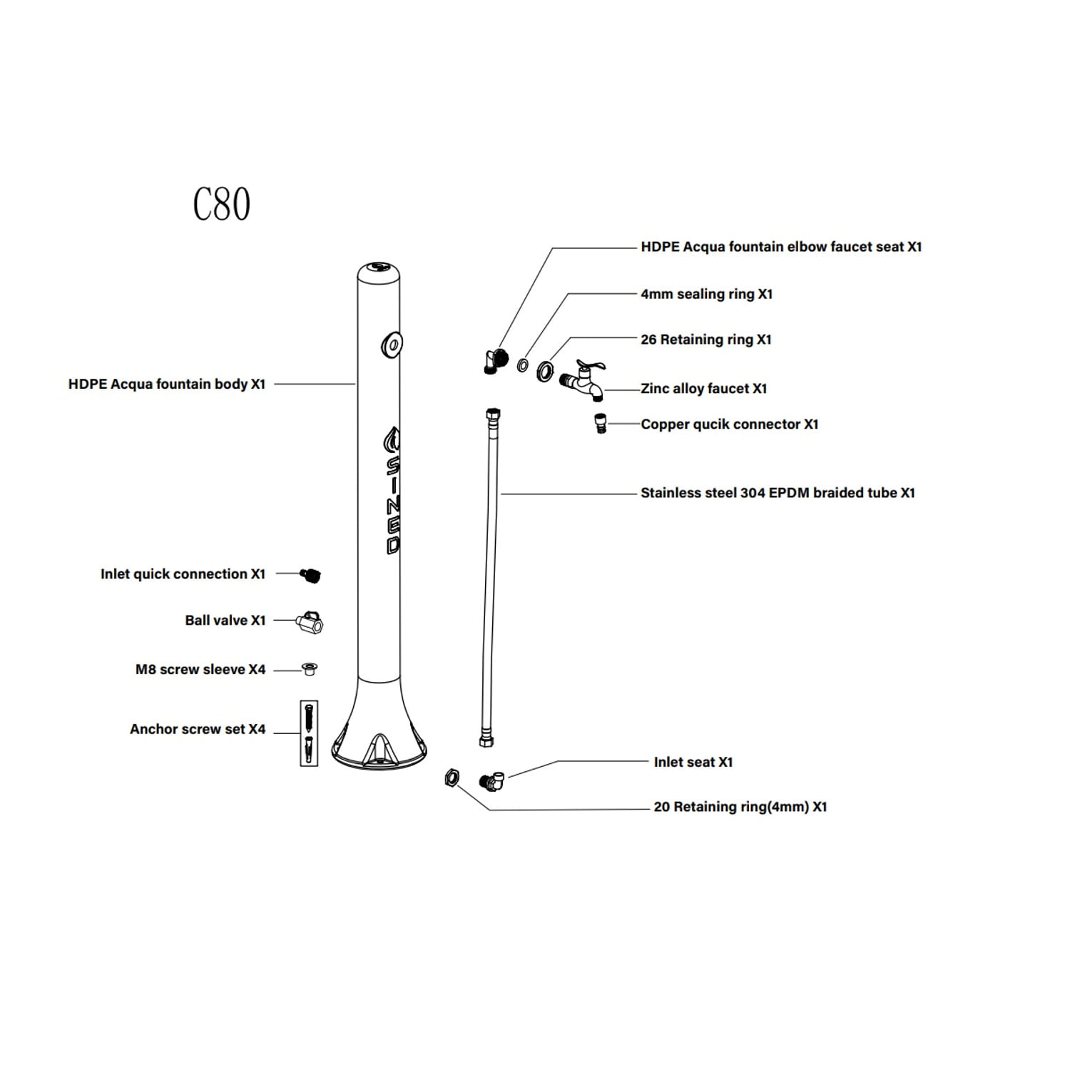 FONTANA-ACQUA-BIANCA-8 - SINED | Pool Showers | Garden Chaise Lounge | Electric Fireplaces | Infrared Heaters