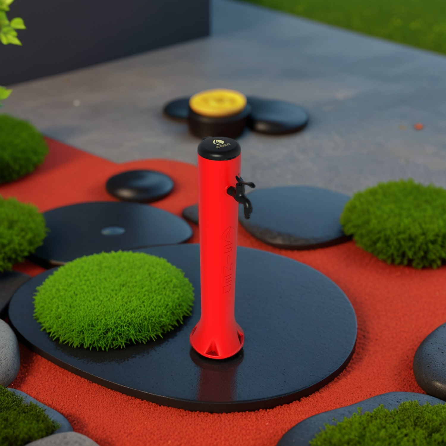 FONTANA-TRITONE-ROSSA-ambientata - SINED | Pool Showers | Garden Chaise Lounge | Electric Fireplaces | Infrared Heaters