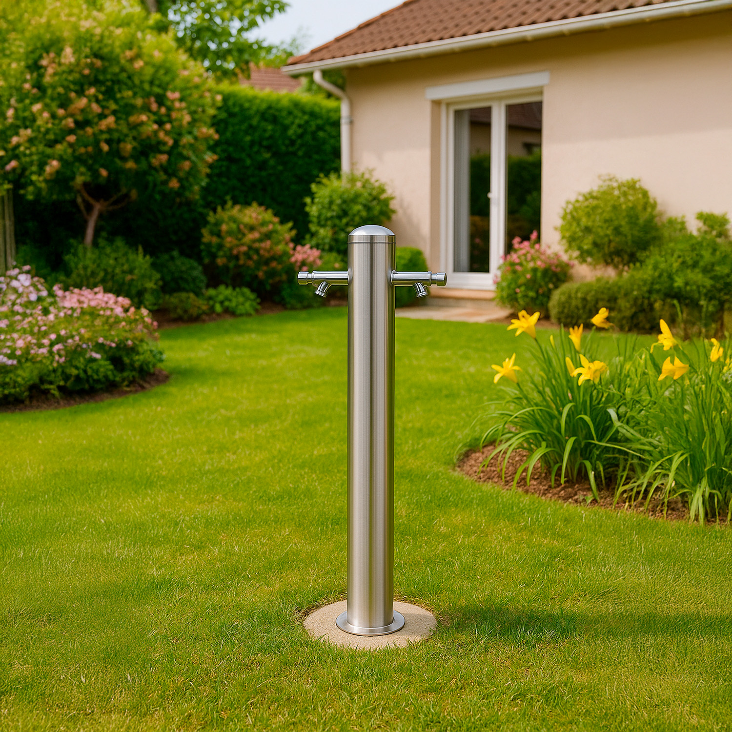 FONTANELLA-INOX-TEMP-2TESTE-2 - SINED | Pool Showers | Garden Chaise Lounge | Electric Fireplaces | Infrared Heaters