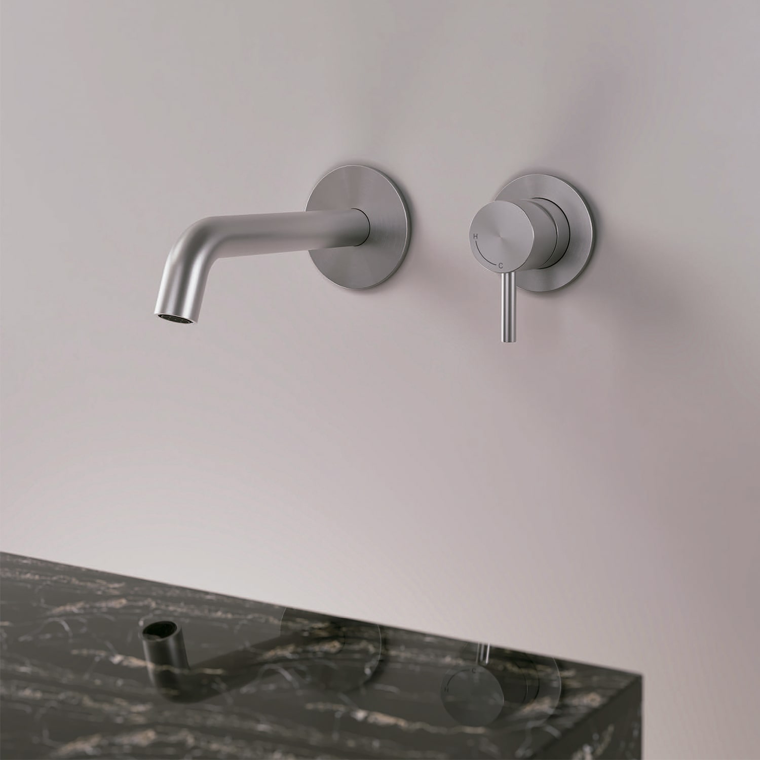 KIT-RUBINETTO-LAVANDINO-LEVANTE-PARETE-INOX-ambientata - SINED | Pool Showers | Garden Chaise Lounge | Electric Fireplaces | Infrared Heaters