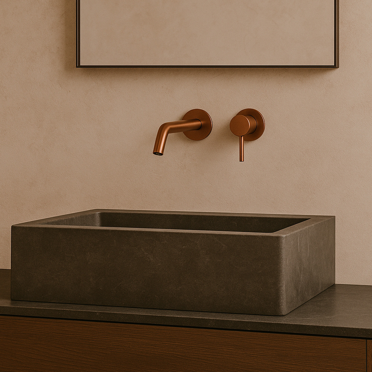 KIT-RUBINETTO-LAVANDINO-LEVANTE-PARETE-ORO-ROSA-ambientata - SINED | Pool Showers | Garden Chaise Lounge | Electric Fireplaces | Infrared Heaters