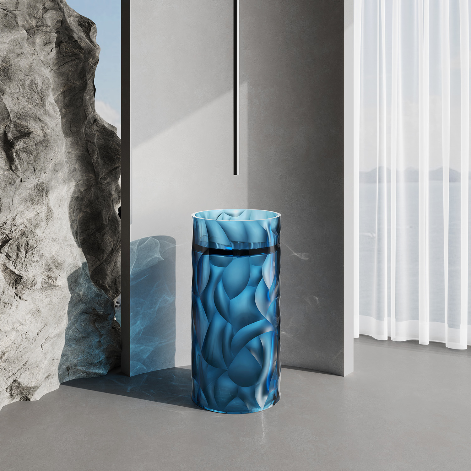 LAVANDINO-TRASPARENTE-ZEFIRO-BLU-ambientata - SINED | Pool Showers | Garden Chaise Lounge | Electric Fireplaces | Infrared Heaters