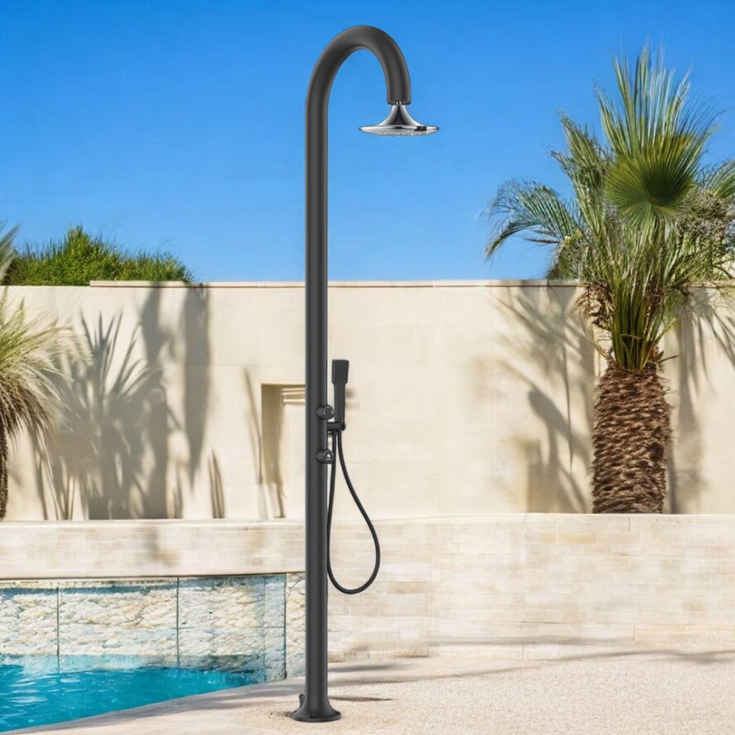 LUNA-ALU-D-NERA-SENSOR-ambientata - SINED | Pool Showers | Garden Chaise Lounge | Electric Fireplaces | Infrared Heaters