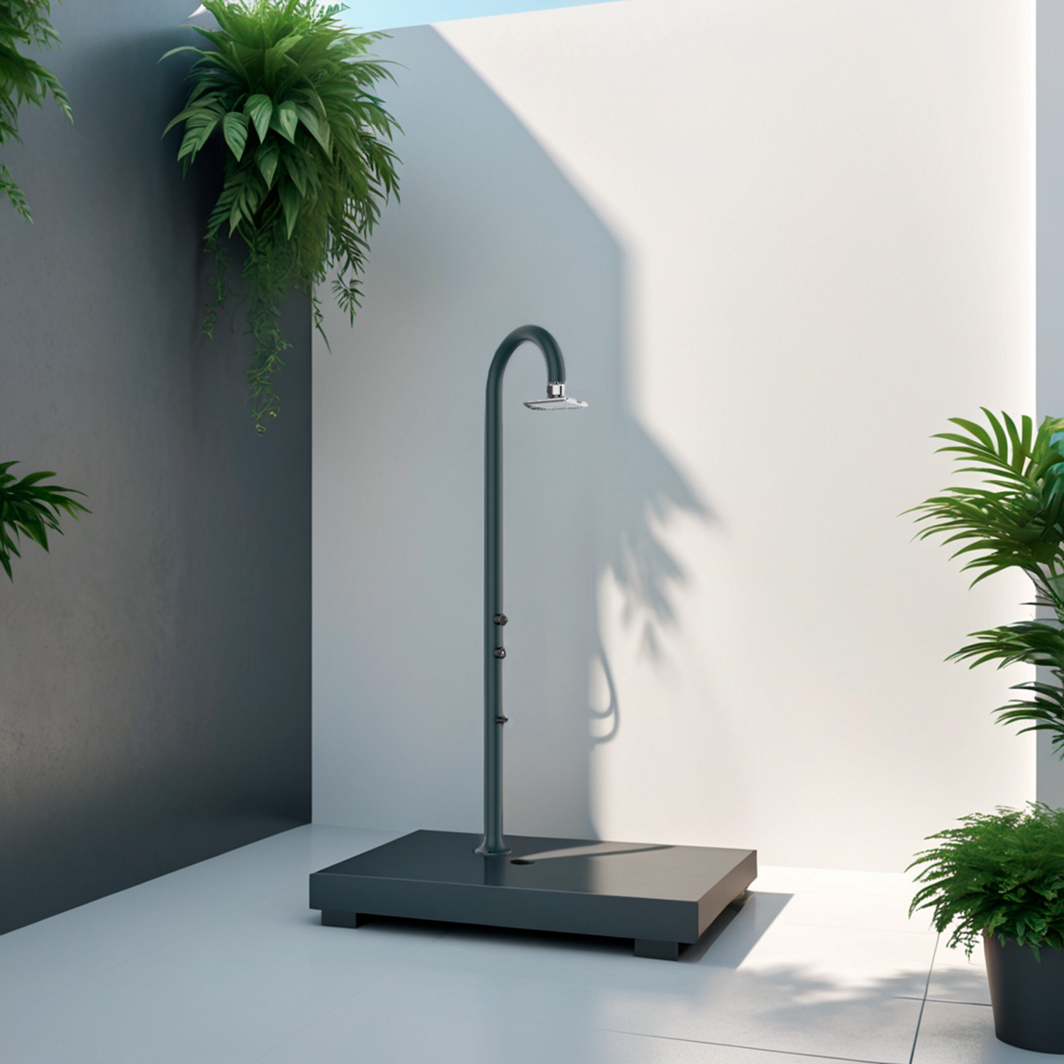 LUNA-ALU-GRIGIA-LED-ambientata - SINED | Pool Showers | Garden Chaise Lounge | Electric Fireplaces | Infrared Heaters