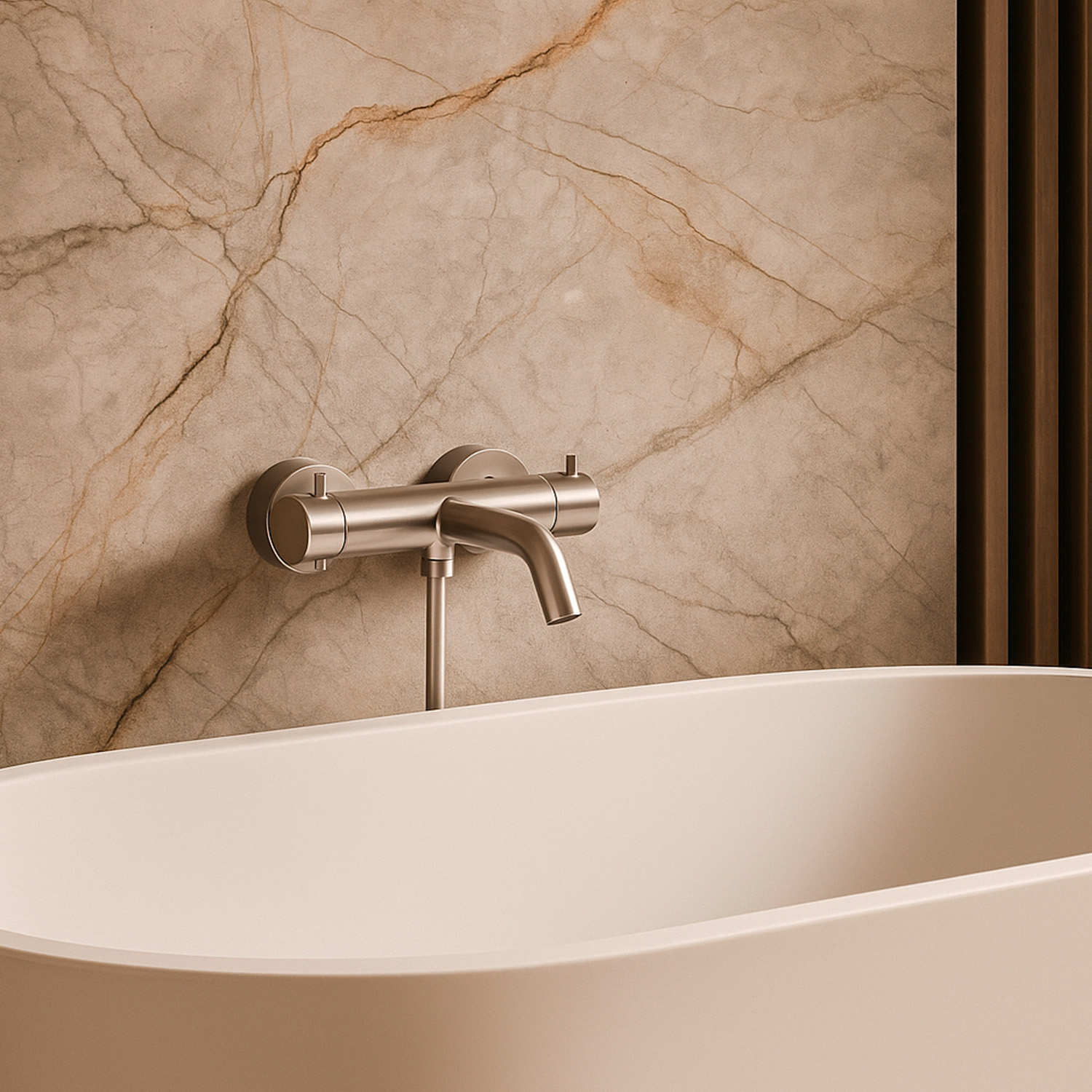 MISCELATORE-MURO-DOCCIA-VASCA-LEVANTE-INOX-ambientata - SINED | Pool Showers | Garden Chaise Lounge | Electric Fireplaces | Infrared Heaters