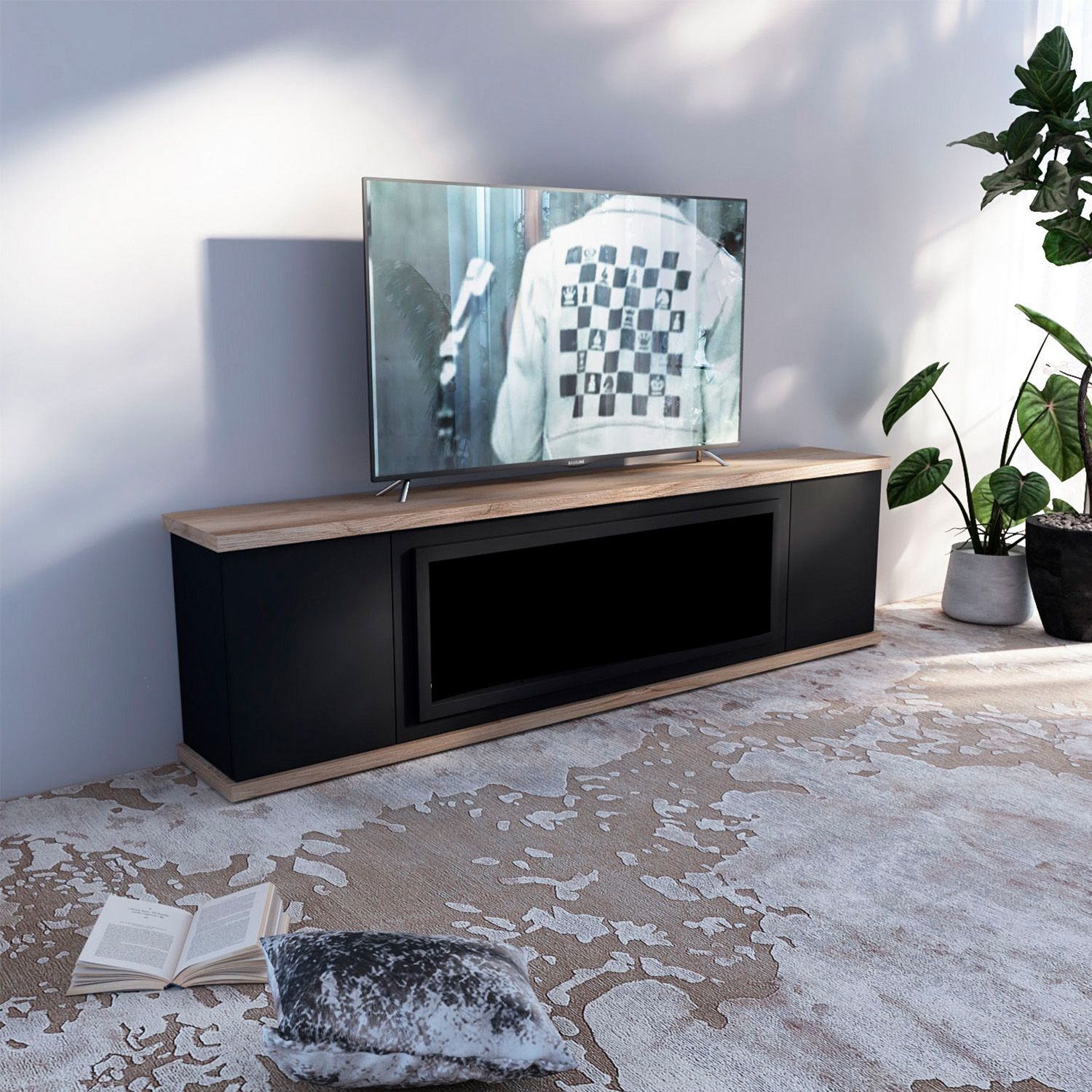 MOBILE-AROSIO-108-NERO-ambientata - SINED | Pool Showers | Garden Chaise Lounge | Electric Fireplaces | Infrared Heaters