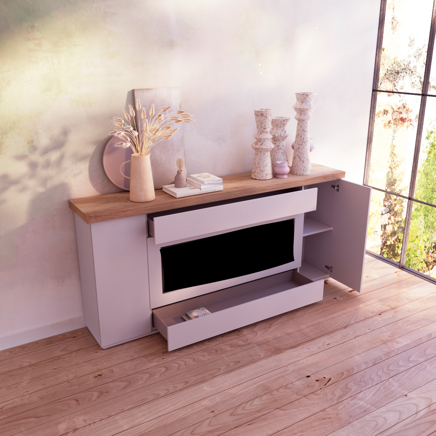 MOBILE-DESIO-108-GRIGIO-ambientata - SINED | Pool Showers | Garden Chaise Lounge | Electric Fireplaces | Infrared Heaters